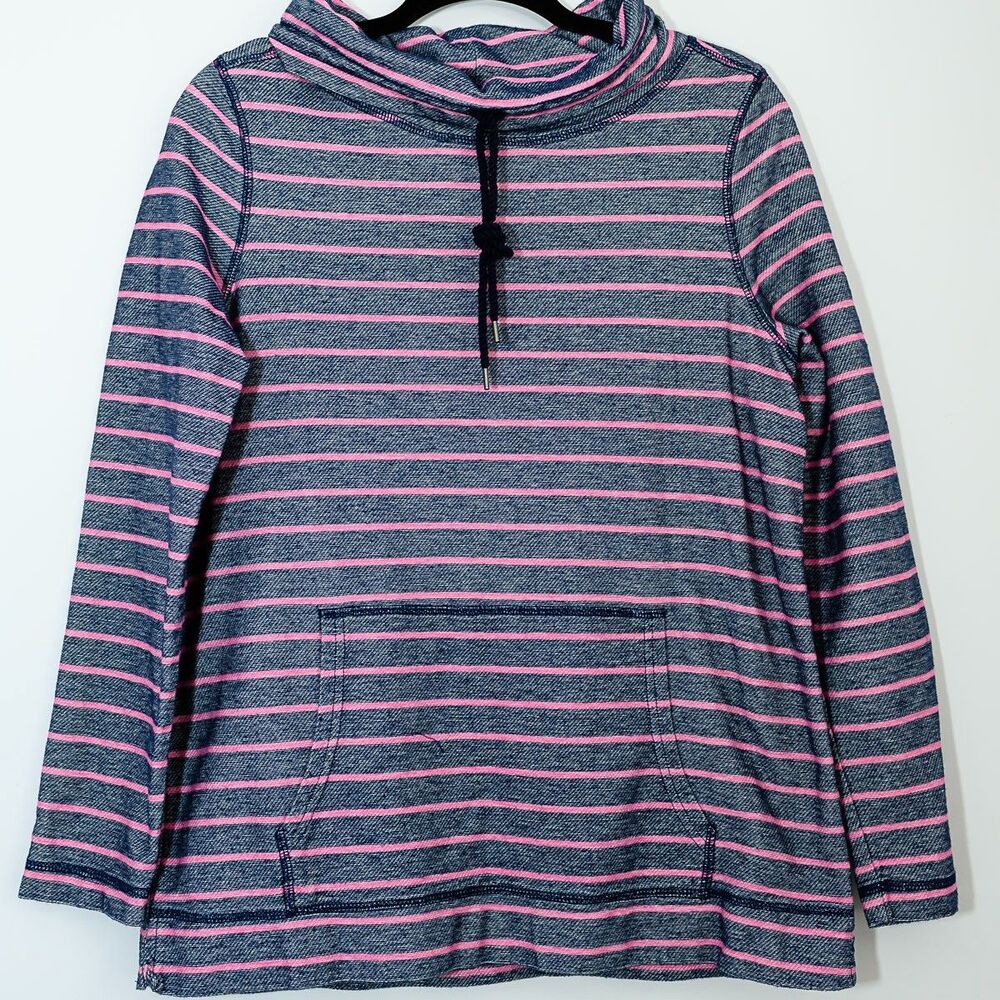 Talbots cowl neck pullover sweatshirt Striped longsleeve top drawstring S pocket